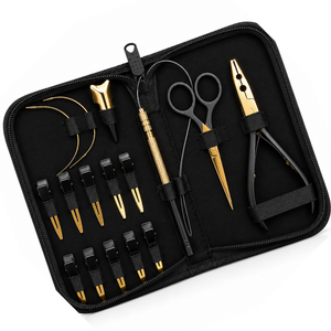 Custom Logo Black Gold Stainless Steel Hair Extension Tools Kit <b>Set</b> With Pliers, Parting ring and C <b>Sewing</b> Needle for Weft - Product Image 3