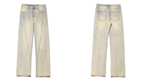 Jeans de Mezclilla de Pierna Recta para Hombre, Cintura Alta, Lavado Arena, Algodón de Peso Medio, Estilo Casual de Primavera - Product Image 3
