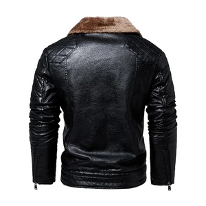 <b>Men's</b> Black PU Leather Moto Jacket With Faux Fur Lining Zipper Closure <b>Belted</b> Winter Biker Coat Women's Thickened Fur All-In-One - Product Image 3
