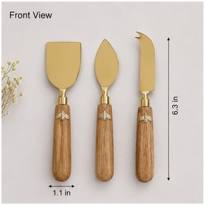 Ensemble de 3 couteaux à fromage en cuivre, manche en bois, lame polie, outil de cuisine durable, longueur 6,3 pouces - Product Image 2