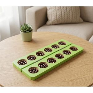 Plateau de jeu Mancala en bois vert 15,5x7 pouces, design traditionnel peint - Product Image 6