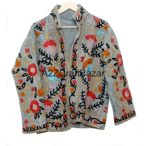 Veste TNT pour femme, faite à la main, 100% coton, tricotée, brodée à la machine, motif floral, respirante, écologique, séchage rapide, col en V - Product Image 6