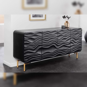 Vandana Heritage Order Modern Eco-Friendly Sideboard WAVE 160cm Black mango Wood Solid Wood Kitchen Matt <b>Gold</b> Metal <b>Legs</b> - Product Image 2