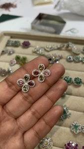Multi Tourmaline & Diamond Earring <b>Stud</b> Colorful Multi Tourmaline Natural Gemstone Cluster Earrings Sterling <b>Silver</b> Stamped 925 - Product Image 4