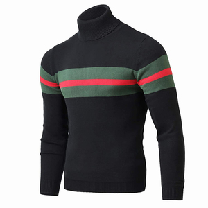 Pull à col roulé en tricot pour homme, design rayé, vêtement d'automne, coupe classique, manches longues, pull rayé noir, vert, rouge - Product Image 5
