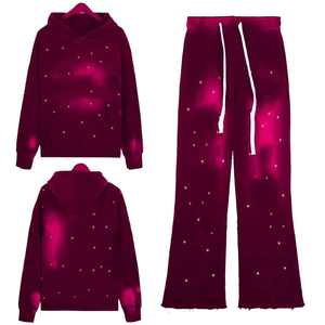 Ensemble jogging et sweat à capuche pour homme, imprimé strass, délavé à l'acide et effet soleil, effet usé, deux pièces, survêtement délavé à l'acide - Product Image 2