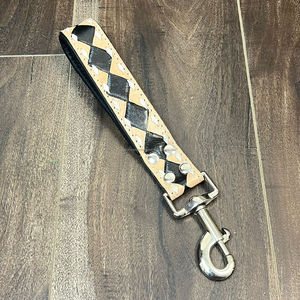 Laisse de chien à motif à carreaux usinée à la main directe d'usine poignée rembourrée en cuir véritable laisse courte pour chien de contrôle de formation - Product Image 5