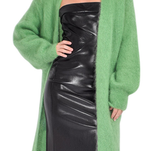 Cárdigan de punto suave verde aloe, vestido midi de tubo de piel sintética negra, conjunto de lujo de mezcla de lana/cachemira en capas para un estilo chic de invierno - Product Image 4