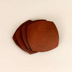 Premium Full Grain Genuine Leather Coasters Set Vintage Handstitched Round Desk Protection Cup Mats Supply LC-0077 - Product Image 1