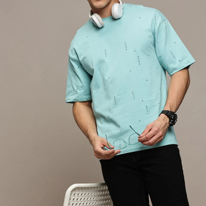 Camisetas para Hombre Tallas Grandes, Estilo Desgastado, 100% Algodón, Tela Gruesa y Cómoda, Logotipo Frontal Personalizable, Servicio OEM, Alta Calidad - Product Image 3