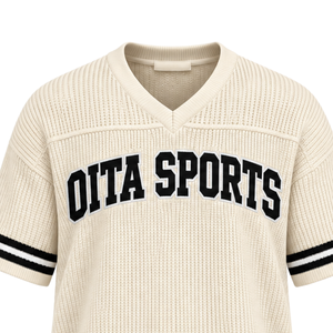 Neutral <b>White</b> Knit <b>V</b> <b>Neck</b> Sports Jersey Short Sleeve Black Stripe Trim Custom Oversized Casual Athletic Performance Team <b>Shirt</b> - Product Image 3