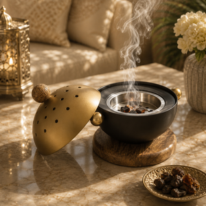 Elegant Metal <b>Bakhoor</b> Burner With Wood Base Arabic <b>Oud</b> Incense Burner for Ramadan Eid Islamic Home Decor Wholesale Manufacturer - Product Image 1