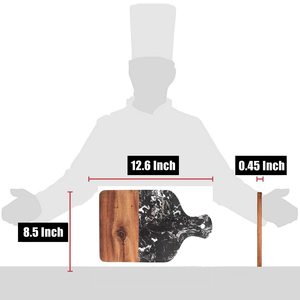 Planche à découper en marbre et bois naturel avec poignée, planche de service pour steak, fruits, pain - Product Image 5