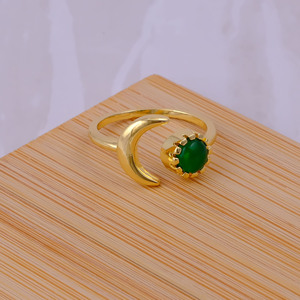 Green Onyx Crescent Moon <b>Statement</b> <b>Ring</b>-18k Gold Plated Adjustable Celestial <b>Ring</b>-Handmade Gemstone Boho Jewelry Wedding Gift R - Product Image 3