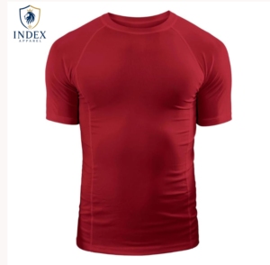 T-shirt sportif pour homme Index Apparel, rouge, manches courtes, col rond, séchage rapide, coupe ajustée, en polyester tricoté, longueur standard - Product Image 1