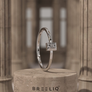 14K Solid Gold Lab Grown Diamond Baguette Solitaire Ring Minimal Geometric Square <b>Frame</b> Thin Stackable Ring - Product Image 1