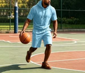 Ensembles de survêtements décontractés pour hommes 2027 OEM personnalisés en gros – 2 pièces : sweat à capuche à manches courtes et short avec poches - Product Image 1