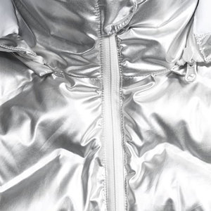Women's <b>Silver</b> Quilted Puffer <b>Jacket</b> Hooded Zip Front Winter Coat Full Sleeve Polyester Wadding Outerwear - Product Image 4