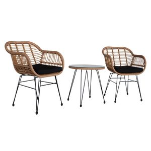 Set da Conversazione Oshion in Rattan Intrecciato Giallo Lino a 3 Pezzi con Tavolo in Vetro Temperato per Esterni - Product Image 3