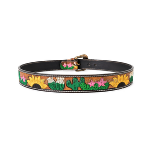 Nouvelle Arrivée Ceinture Western Tendance en Cuir Grainé Motif Tournesol & Cactus pour Hommes et Femmes – Qualité Supérieure, Motifs Floraux Colorés - Product Image 2