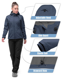Veste softshell pour femme au design moderne, manches longues, fermeture éclair, capuche avec protège-menton, poignets élastiques, imperméable - Product Image 4