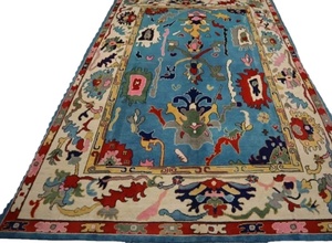 Alfombra Oushak tradicional Vintage de diseño turco contemporáneo, juego de 10x14, 12x15, lana anudada azul alta para sala de estar, algodón - Product Image 6