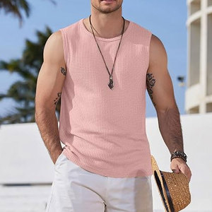 Pink Men's Casual Tank <b>Top</b> Waffle Knit Sleeveless Shirt Breathable Lightweight Summer Muscle Tee Athletic Workout <b>Top</b> for Gym - Product Image 2