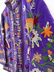 Premium Royal Purple Velvet Embroidered Jacket for Women Handcrafted Kashmiri Style Floral Zari Work Winter Wear Coat - Product Image 4