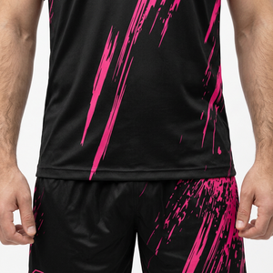 Conjunto de Camiseta de Fútbol Personalizada para Hombre, Negra y Rosa, Sublimada, de Secado Rápido, Malla Transpirable, Poliéster, Uniformes con Nombre de Equipo 00, Manga Corta - Product Image 4