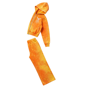 <b>Womens</b> orange Acid Wash Zip Up Hoodie and Wide Leg <b>Sweatpants</b> Two Piece Streetwear Tracksuit Set Wholesale Casual Loungewear - Product Image 3