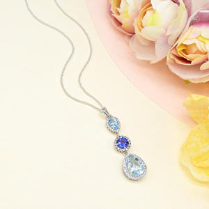 Colgante de Oro Blanco de 14 Quilates con Halo de Diamantes y Aguamarina y Tanzanita de 2.6 CTW, Auténtico, de Vendedor Verificado - Product Image 5