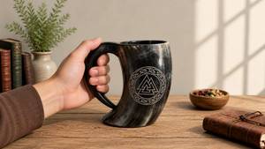Taza de Cuerno de Búfalo de Marca, Ecológica, Pulida, Estilo Vikingo Rústico, para Cerveza, Vino, Whisky, Café, Regreso a Clases, Fiestas - Product Image 4