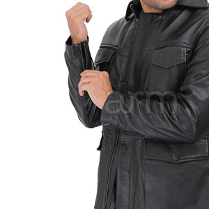 Online Hot Selling Men Leather Long Coat Outdoor Use Windproof Men Leather Long Coats For Sale - Product Image 6