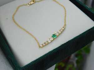 925 Sterling Silver 14K Gold Plated Round Emerald Tennis <b>Bracelet</b> Accent Minimalist Style Luxury Jewelry - Product Image 2