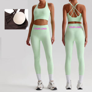 Nouveauté : Ensemble de yoga d'hiver pour femmes, deux pièces, soutien-gorge de sport, pantalon taille haute, 100% coton molletonné, vêtements de sport respirants - Product Image 1