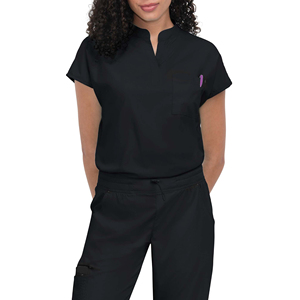 Uniformes Médicos de Alta Calidad para Mujer, Blusa Holgada con Cuello Mao y 1 Bolsillo, Color Azul Marino - Product Image 2