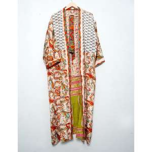 Vintage Floral assorted Silk Sari <b>Kimono</b> Handmade Indian Robe Gown for Women Soft Breathable <b>Beach</b> Party Drawstring Closure Gift - Product Image 4