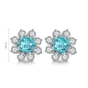 Pendientes redondos de diamantes azules con diamantes blancos, estilo romántico, uso diario, 14,37 mm - Product Image 2