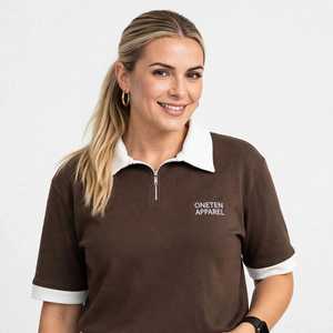 Conjunto Deportivo OneTen Apparel para Mujer, Color Marrón con Bloques de Color, Manga Corta, Cuello Polo, Pantalones Largos - Product Image 5