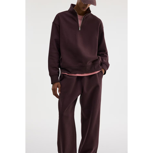 Sudadera de punto para hombre, color rojo oscuro, con cierre de cremallera de un cuarto, corte regular, cuello alto, estilo casual para otoño. - Product Image 4