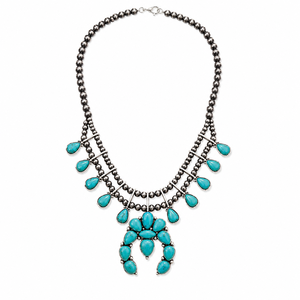 Collier en turquoise Squash Blossom en pierre naturelle, style western Navajo, bijoux pour femmes, cadeau - Product Image 2