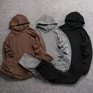 Sweat à capuche en coton pour homme, style sportif masculin, hiver, grammage lourd 420G, en molleton bouclette, coupe oversize, couleur unie, effet délavé, imprimé en relief vintage - Product Image 2