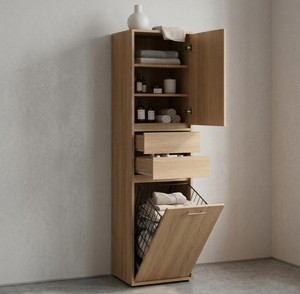 Armoire de rangement de salle de bain en bois durable, 3 étagères, 2 tiroirs, design minimaliste, organisateur mural gain de place pour hôtel - Product Image 1