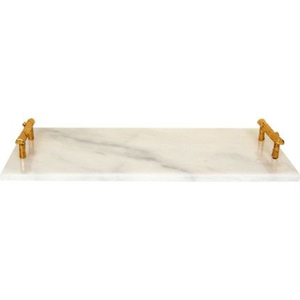Plateau de service élégant en marbre blanc, design moderne et écologique, avec poignées en laiton doré, pour mariage et décoration intérieure - Vente en gros - Product Image 5
