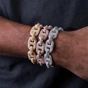 สร้อยข้อมือเพชรแบบมาริเนอร์ลิงค์สุดหรูสำหรับผู้ชาย สีเงิน สีทอง สไตล์ฮิปฮอป ประดับเพชรเต็มเส้น เครื่องประดับพรีเมียม - Product Image 3