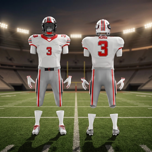 Design Template For a Custom White And Grey American Football Uniform With Red Accents And The Number "<b>3</b>". - Product Image 4