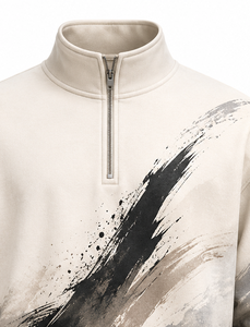 OEM Custom Solid <b>Lined</b> Oversized Quarter Zip Pullover <b>Sweatshirt</b> | ODM Wholesale Half Zip <b>Fleece</b> Manufacturer | Private Label - Product Image 3