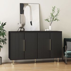 Aparador Moderno Negro con Ranuras Laterales y Estantes Ajustables, Mueble Grande para Sala de Estar, Conso-Credenza - Product Image 2