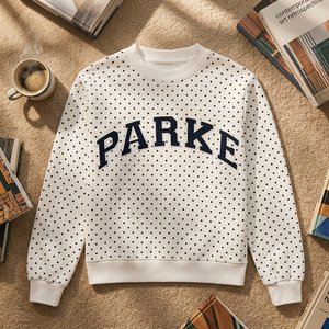 Sudadera con Capucha Parke con Estampado de Puntos, Unisex, Corte Regular, Informal, Tejida, Color Blanco Invierno con Logotipo Azul Marino, 100% Algodón - Product Image 6