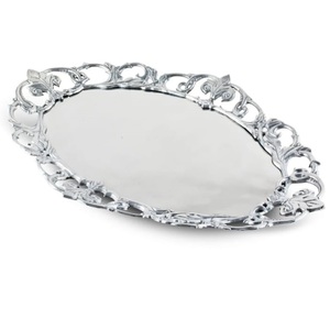 Embossed Design Luxury Metal Tray For Kitchen Catering Used Server Tray Gorgeous Look Cake Pasta <b>Pizza</b> Serve Decorative Tray - Product Image 1
